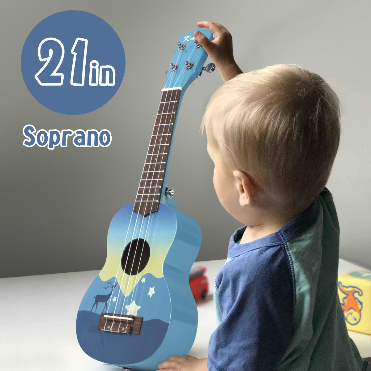 Kmise Soprano Ukulele 21 pulgadas Instrumento de regalo para niños con cuerda de sintonizador de bolsa de transporte blue 